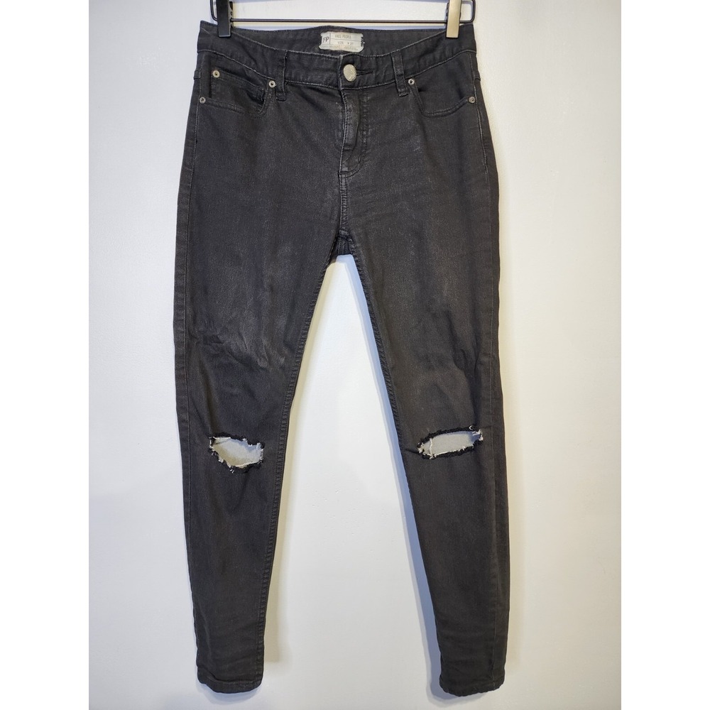 Free People Distressed Jeans Women's Size 27 Black Skinny Low Rise Pockets